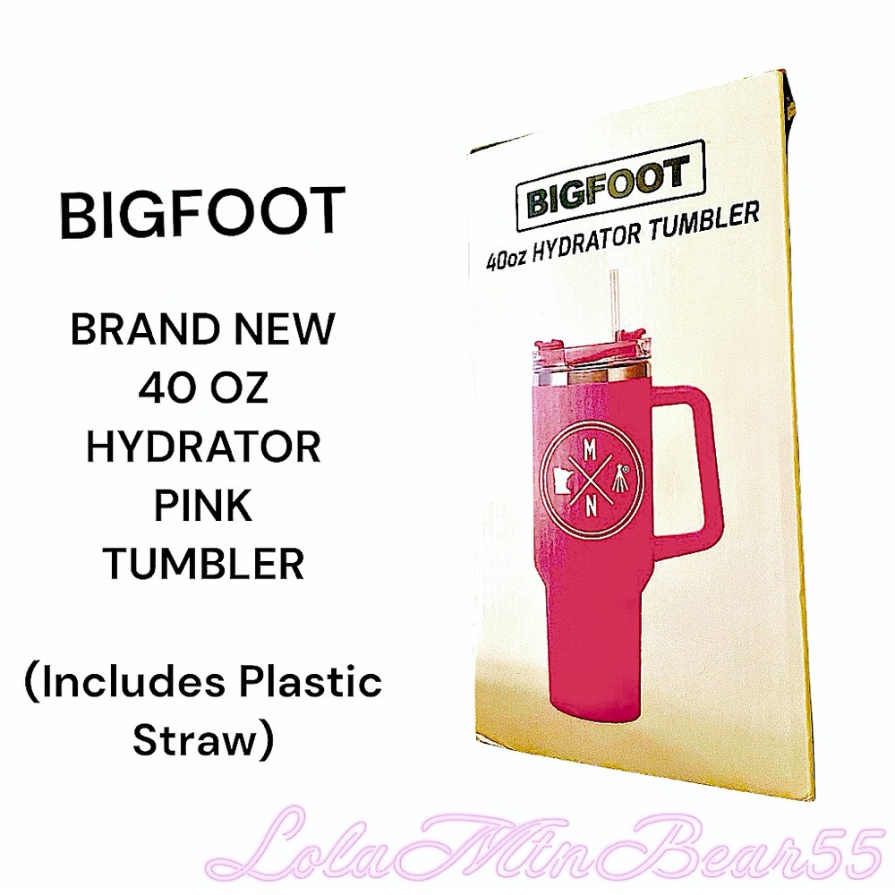 BIGFOOT BRAND NEW 40 OUNCE PINK TUMBLER WITH PLASTIC STRAW INCLUDED-INSULATED